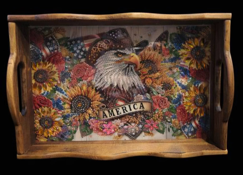 Handcrafted Diamond Painting Decorative Wooden Tray