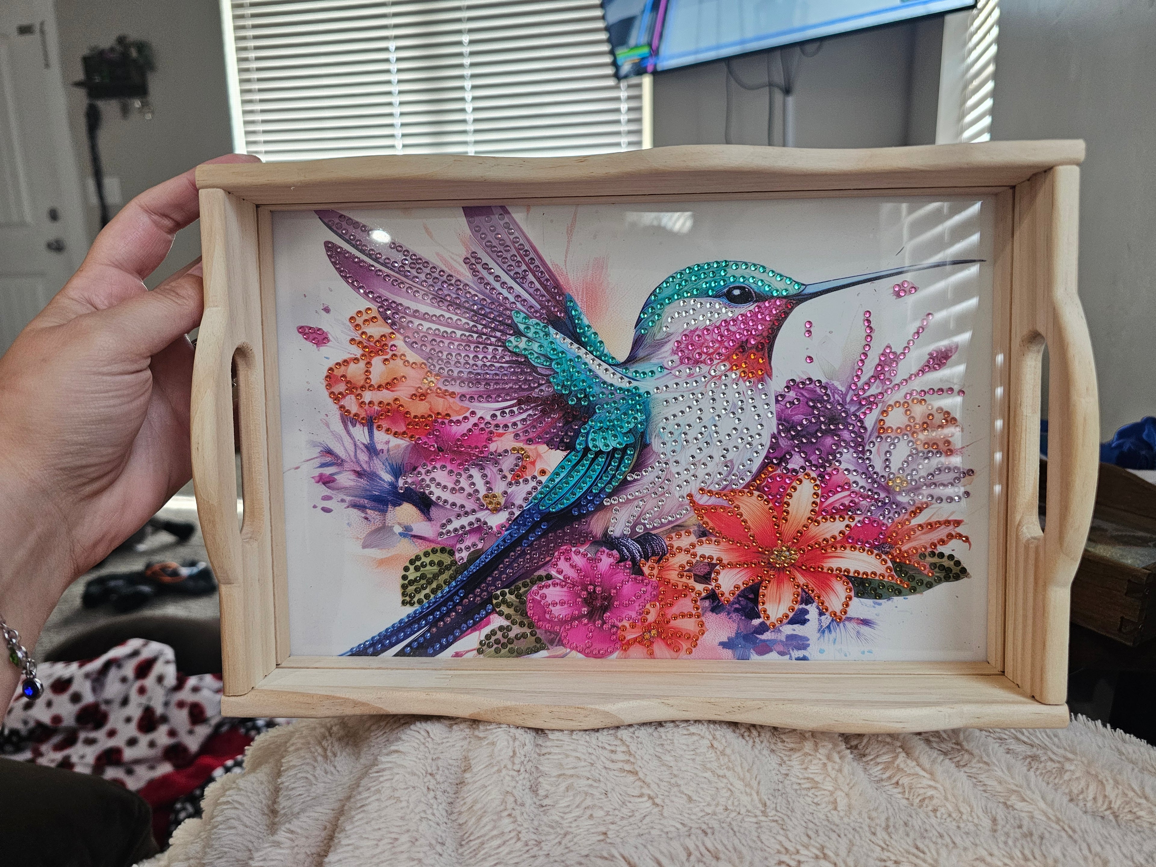 Handcrafted Diamond Painting Decorative Wooden Tray