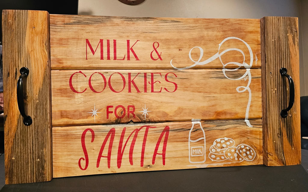 Rustic Santa Cookie Tray | Personalized Milk & Cookies for Santa Tray | Handmade Christmas Serving Board
