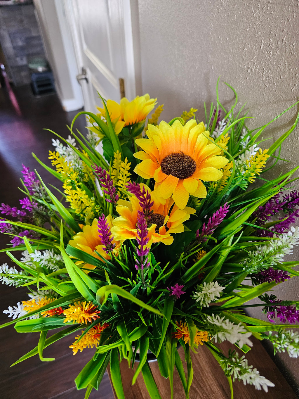 Handcrafted Faux Floral Arrangement in Rustic Planter | Permanent Flower Centerpiece