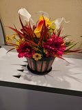 Handcrafted Faux Floral Arrangement in Rustic Planter | Permanent Flower Centerpiece